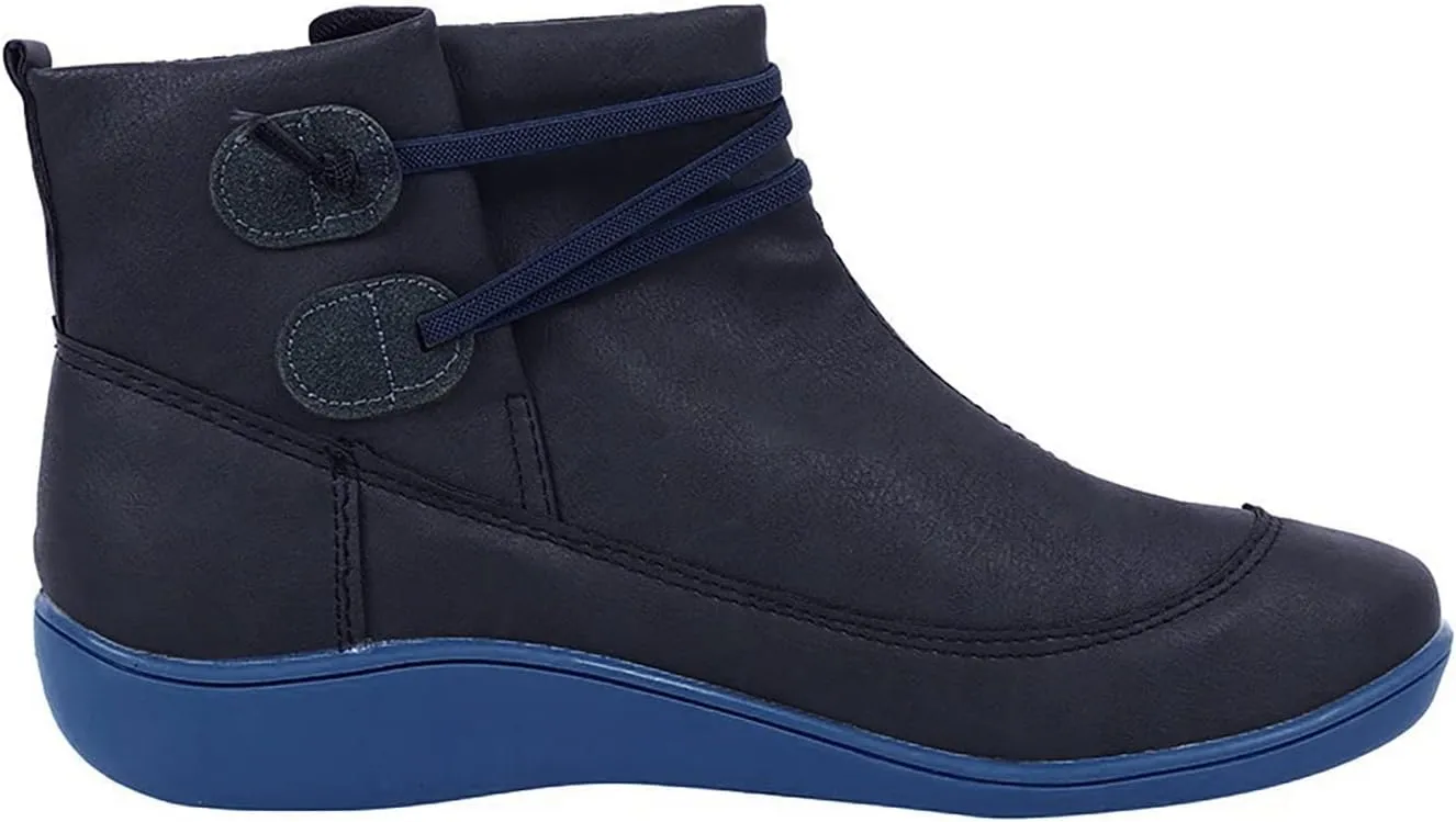 AMDBEL Cowboy Boots For Women Short, Arch Support Low Heel Fashion Lace Up Zipper Booties Slip On Leather Short Booties