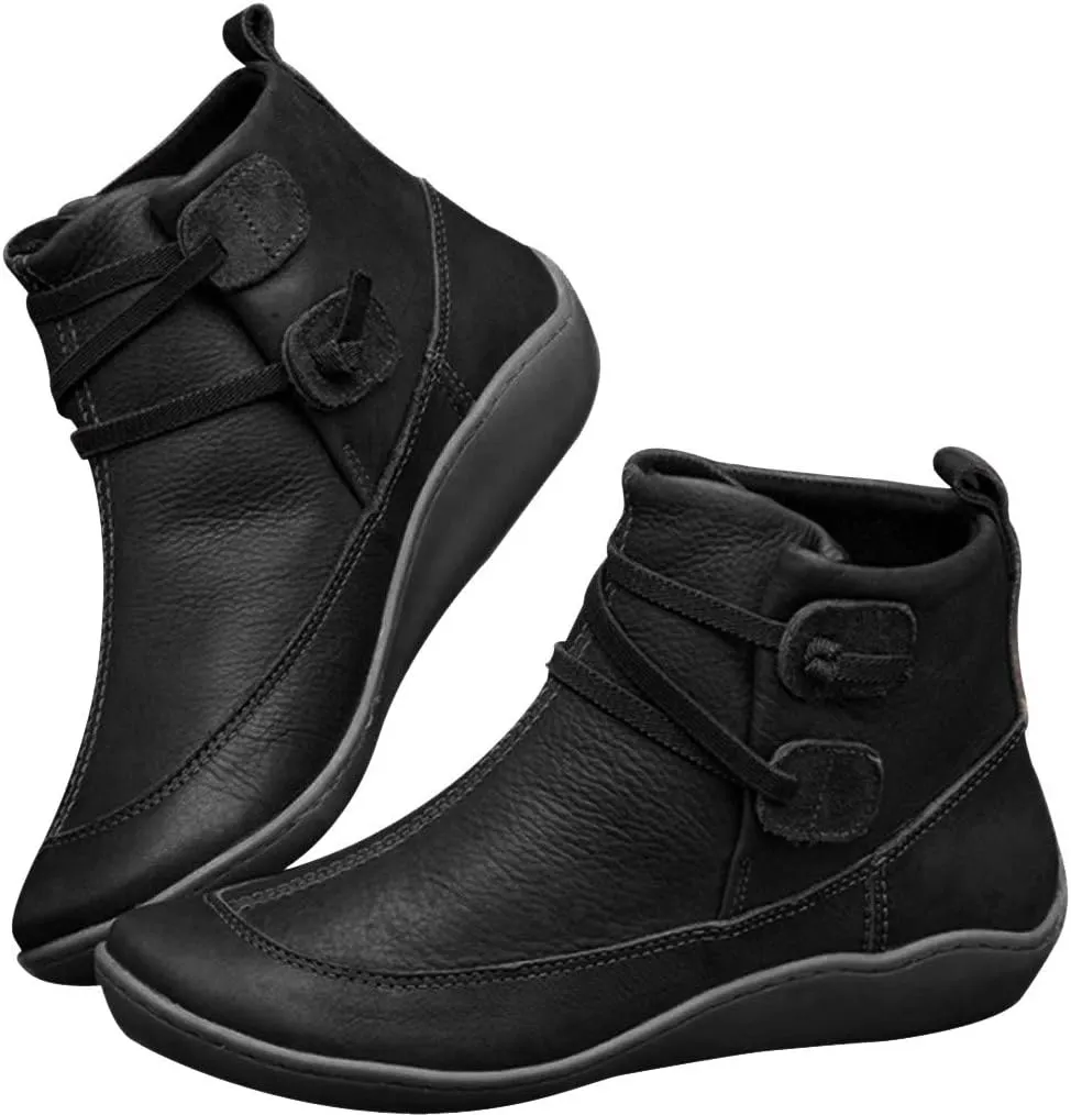 AMDBEL Fashion Winter Boots for Women 2023 Zipper Lace Up Flat Ankle Boots Arch Support Orthopedic Booties Round Toe Boots