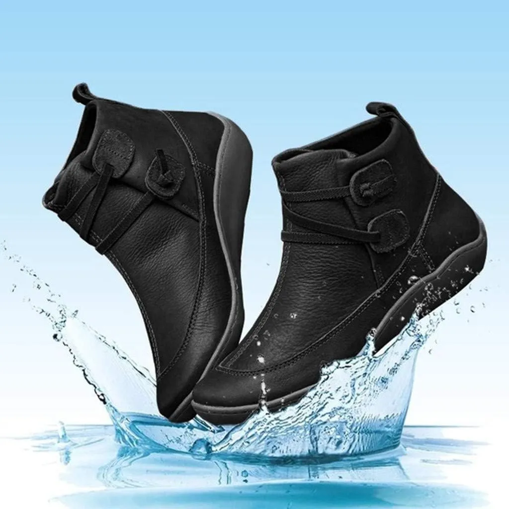 AMDBEL Fashion Winter Boots for Women 2023 Zipper Lace Up Flat Ankle Boots Arch Support Orthopedic Booties Round Toe Boots