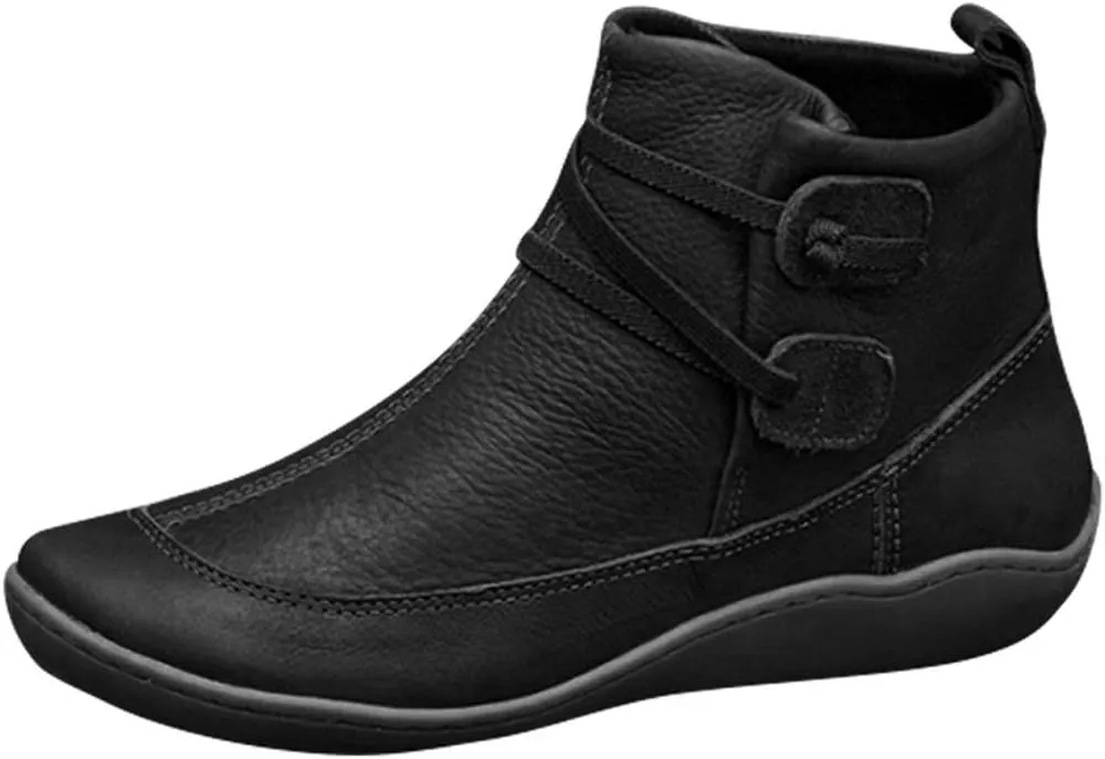 AMDBEL Fashion Winter Boots for Women 2023 Zipper Lace Up Flat Ankle Boots Arch Support Orthopedic Booties Round Toe Boots