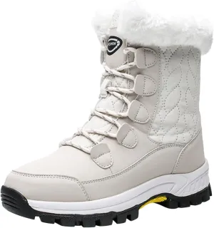 Ankle Boots for Women Comfy Warm Round Toe Leather Waterproof Lace Up Flat Heel Snow Boots Women's Long Boots