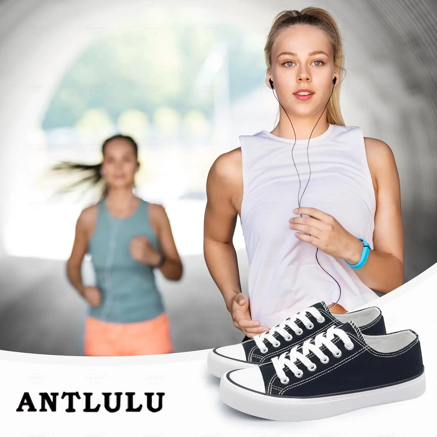 ANTLULU Womens Canvas Shoes Low Top and Lace up Fashion Casual Sneakers Black and White Classic