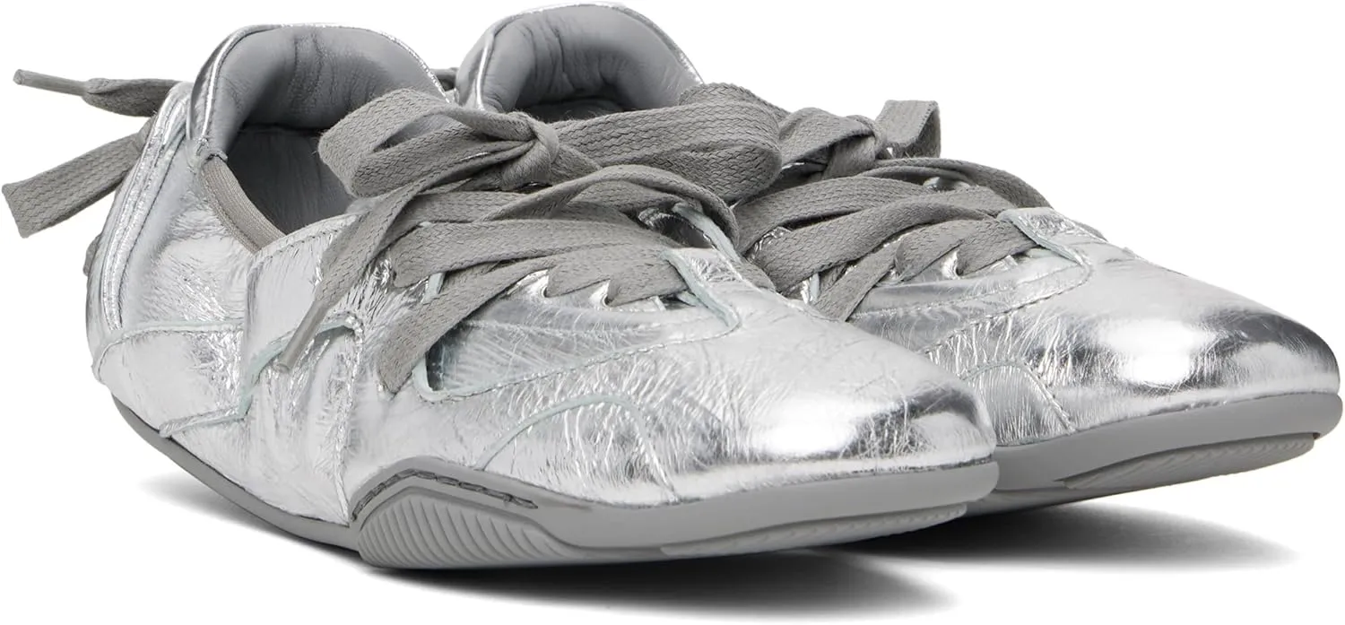 Arqa Women's Lace-up Leather Casual Sneakers Ballet Silhouette Crafted in Leather Cracked Finish Decorative Lacing Back Flat Sneakers Comfortable Outgoing Tennis Walking Shoes