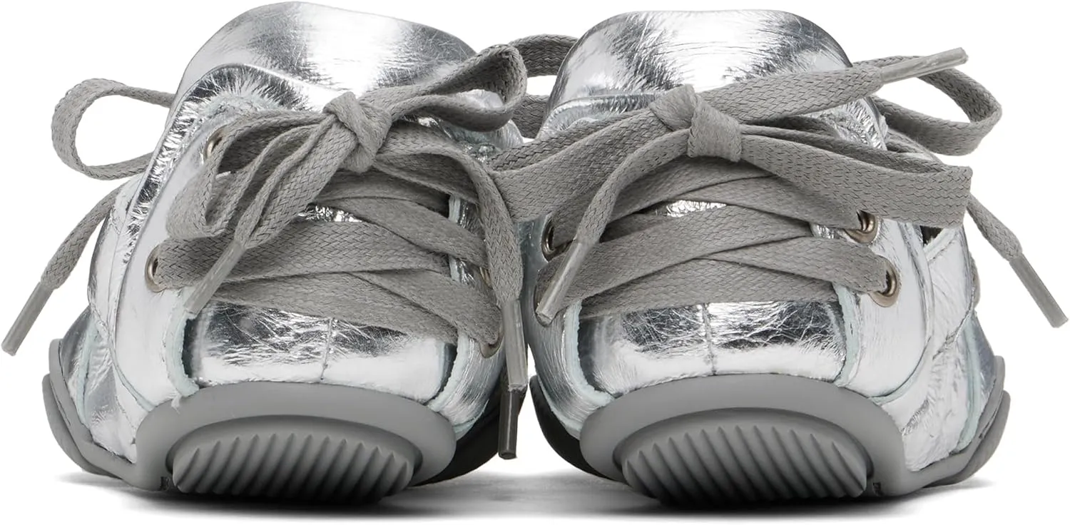 Arqa Women's Lace-up Leather Casual Sneakers Ballet Silhouette Crafted in Leather Cracked Finish Decorative Lacing Back Flat Sneakers Comfortable Outgoing Tennis Walking Shoes