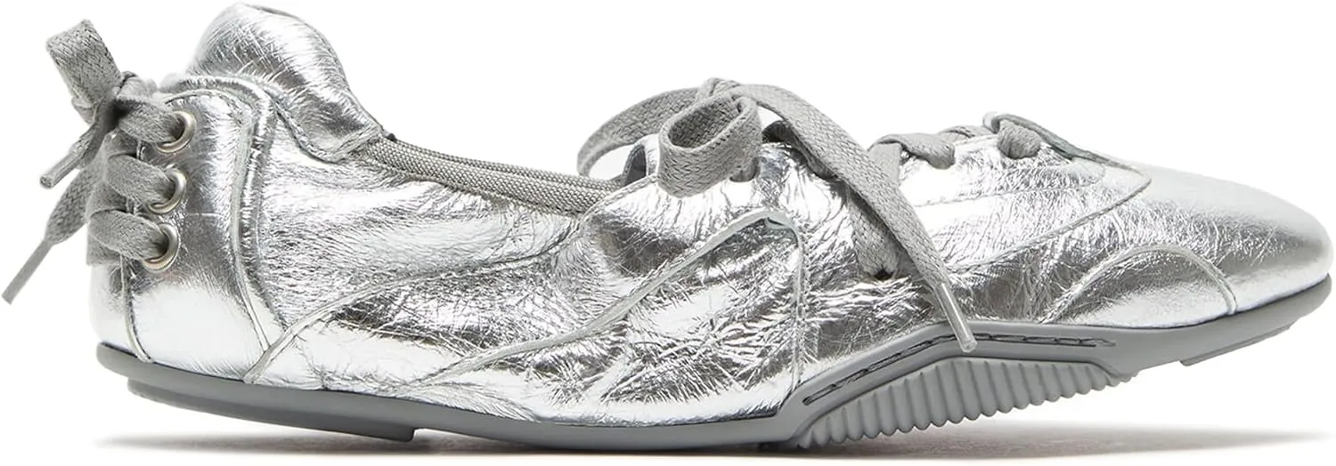 Arqa Women's Lace-up Leather Casual Sneakers Ballet Silhouette Crafted in Leather Cracked Finish Decorative Lacing Back Flat Sneakers Comfortable Outgoing Tennis Walking Shoes