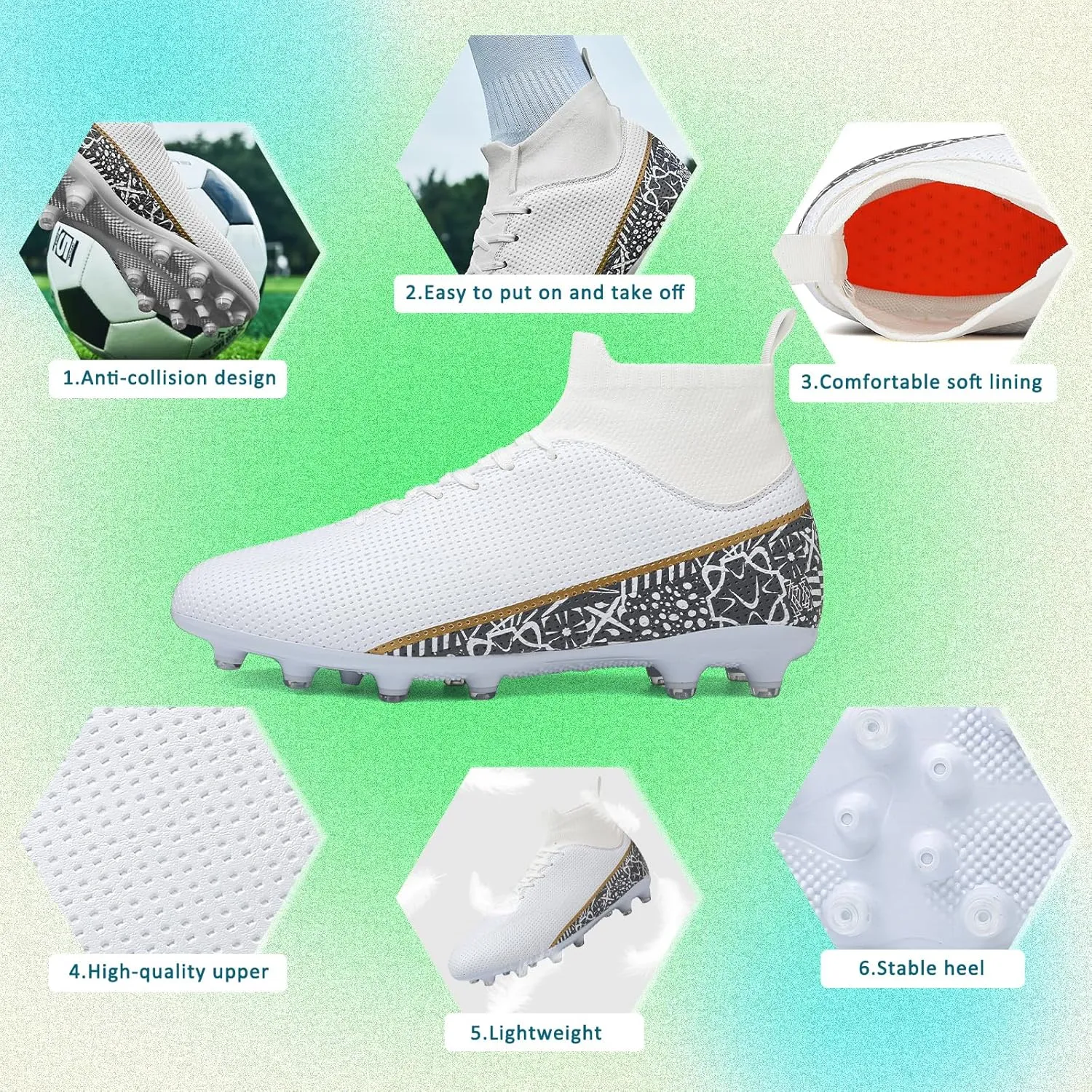 ASoftLand Soccer Cleats Mens Women Soccer Shoes for Big Boy AG/TF