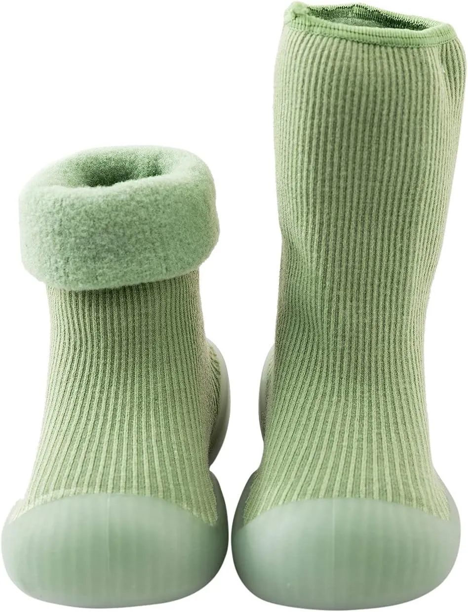 Baby Girl Shoes, 0-4 Years Kids Boys Girls Solid Warm Knit Soft Sole Rubber Sock Shoes Slipper Black Boots