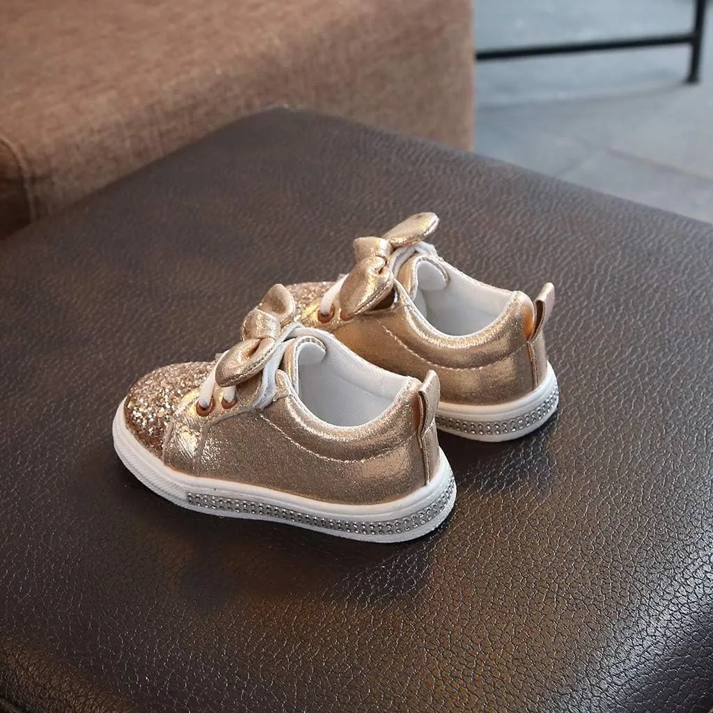 Baby Leather Shoes, Children Baby Girls Boys Bling Sequins Bowknot Crystal Run Sport Sneakers Shoes
