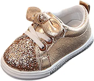 Baby Leather Shoes, Children Baby Girls Boys Bling Sequins Bowknot Crystal Run Sport Sneakers Shoes