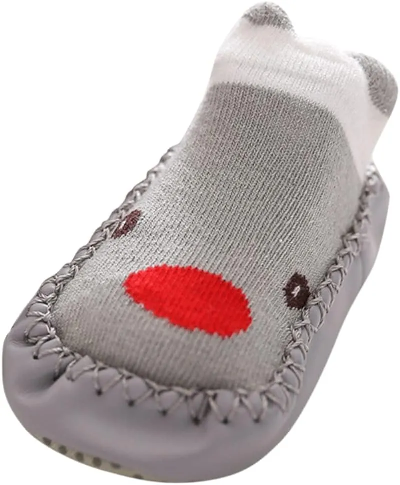 Baby Sock Shoes,Boys Girls Cartoon Shoes First Walking Shoes Non-Slip Socks Kids Floor Shoes White Shoes B