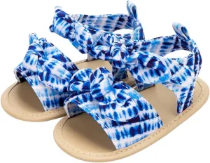 Baby Walking Shoes Boy 6-12 Months Infant Girls Open Toe Bowknot Tie Dye Shoes First Walkers Shoes Quilted Bodysuit