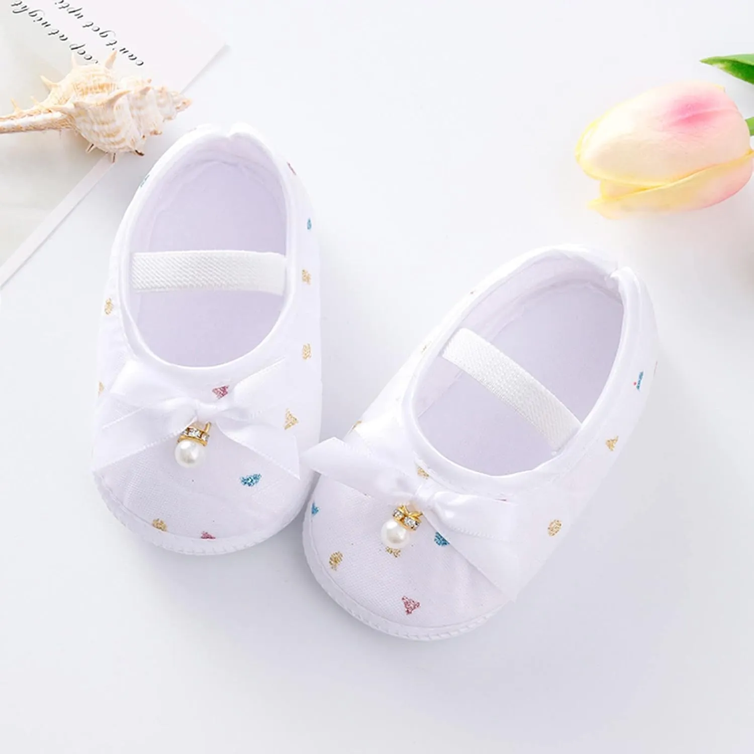 Baby Walking Shoes, Infant Baby Boys Girls Soft Sole Shoes Hanging Pearl Cute Bow Princess Shoes 0-9 Months