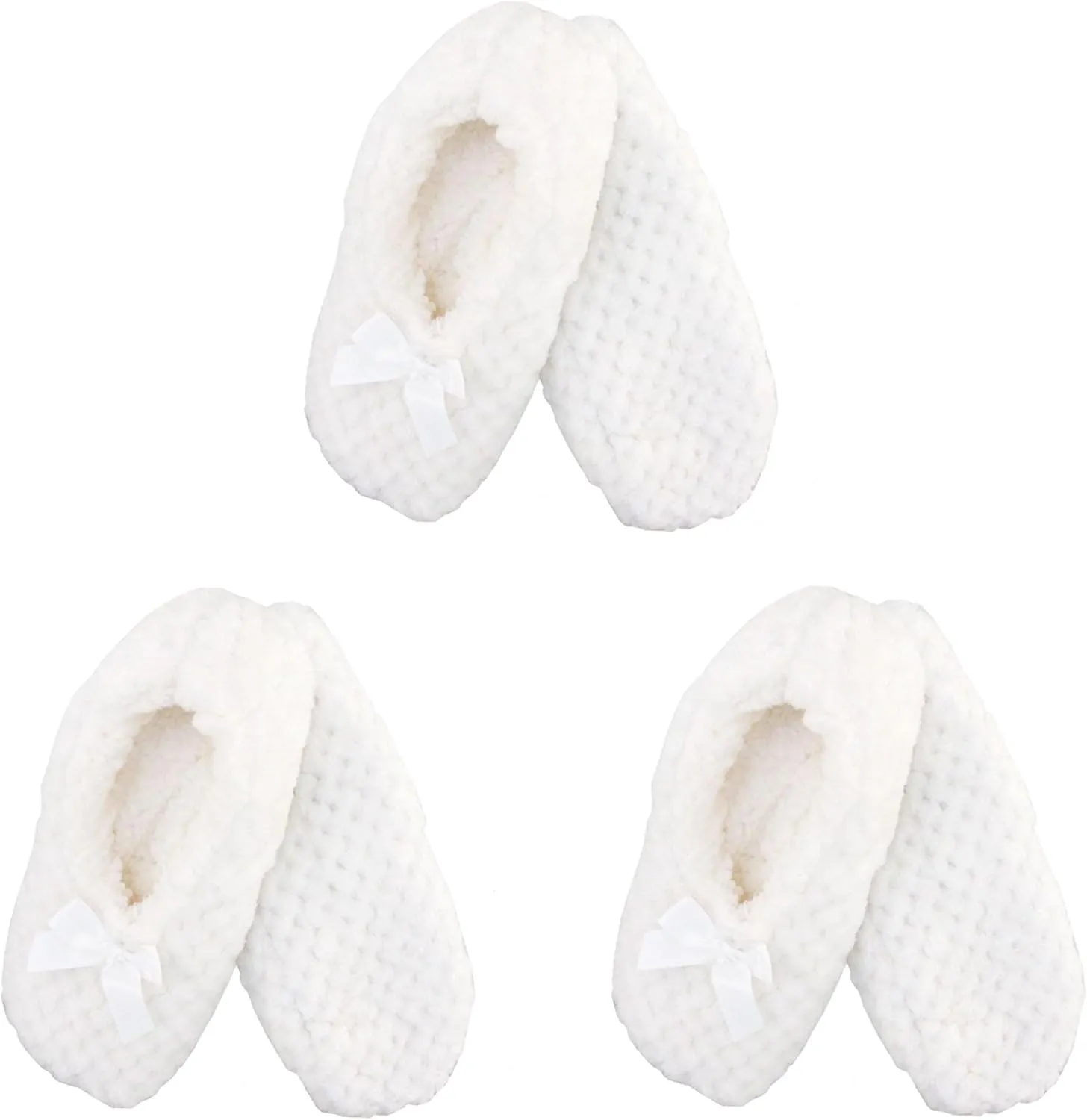 BambooMN Soft Touch Warm Cozy Fuzzy Non-Slip Lined Slip-On Slippers Socks for Adult Women, Indoor Travel House Slippers, 3 Pairs