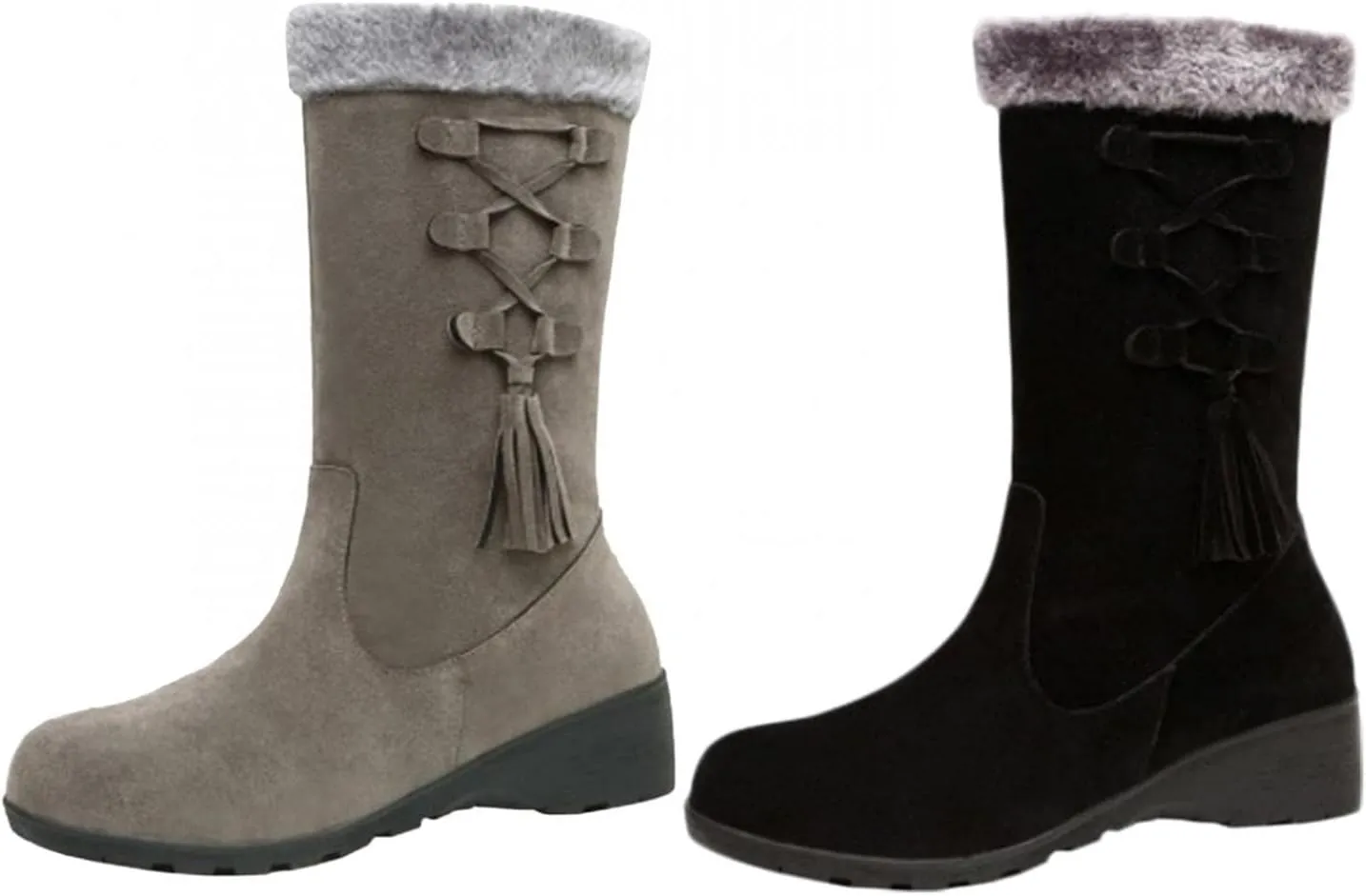 Bcshiye Women's Mid Calf Fashion Winter Snow Boots Outdoor Suede Slouch Combat Riding Boots with Fur Lined Collar
