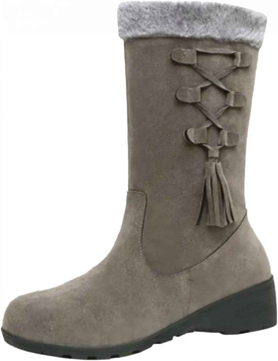 Bcshiye Women's Mid Calf Fashion Winter Snow Boots Outdoor Suede Slouch Combat Riding Boots with Fur Lined Collar