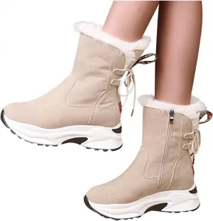 Bcshiye Women's Winter Snow Boots Round Toe Fur Lined Warm Boot Outdoor Fashion Hidden Wedge Platform Sneakers Booties