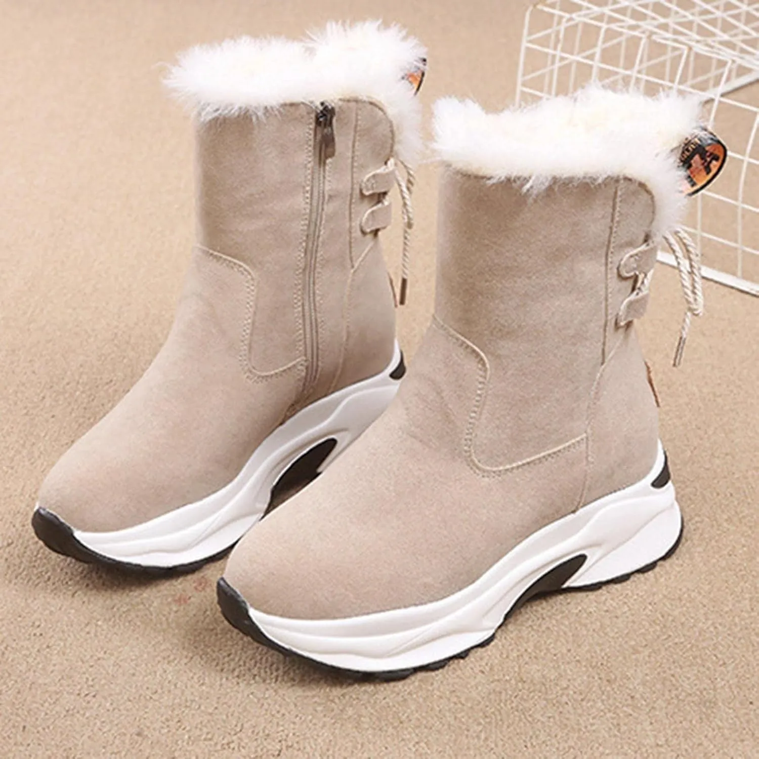 Bcshiye Women's Winter Snow Boots Round Toe Fur Lined Warm Boot Outdoor Fashion Hidden Wedge Platform Sneakers Booties