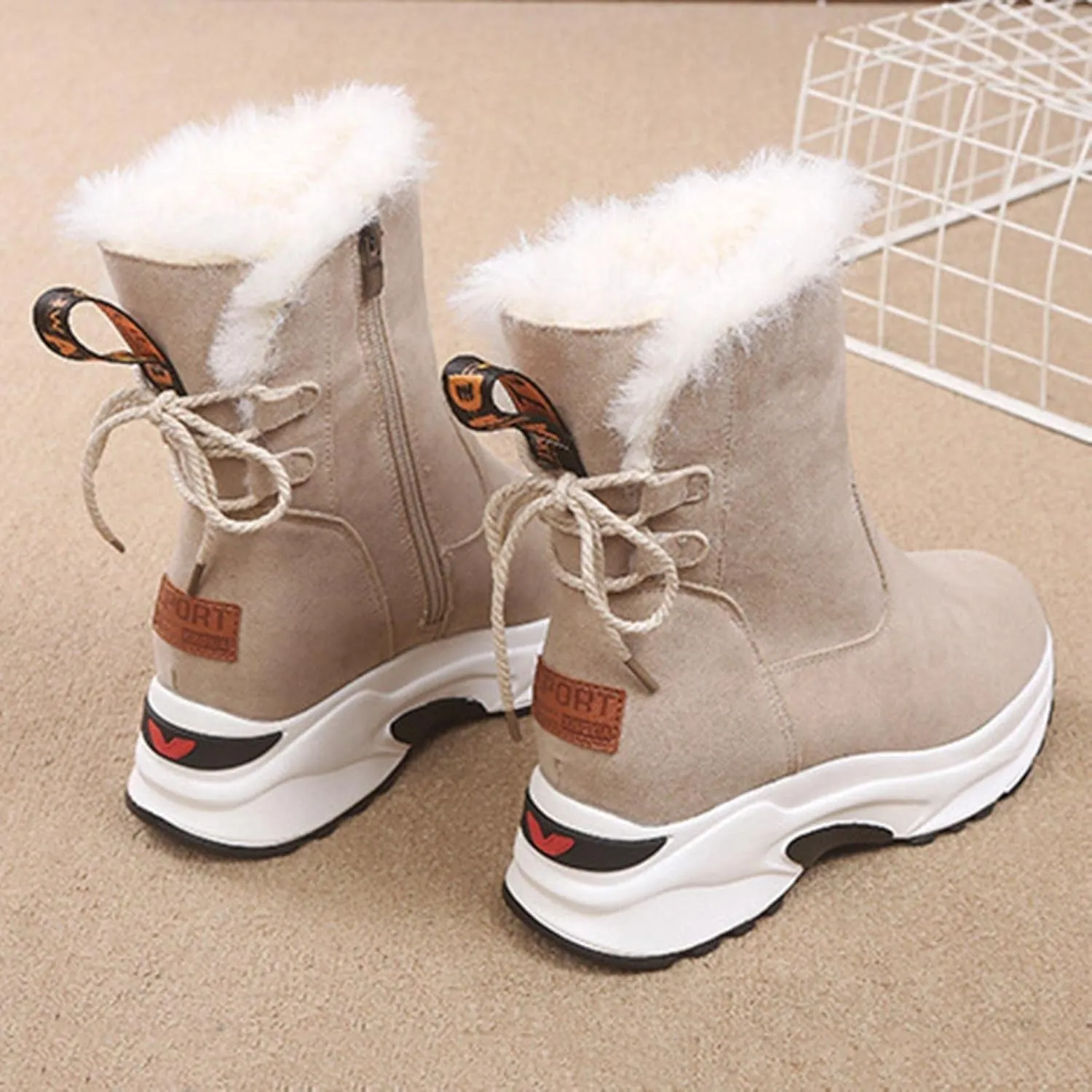 Bcshiye Women's Winter Snow Boots Round Toe Fur Lined Warm Boot Outdoor Fashion Hidden Wedge Platform Sneakers Booties