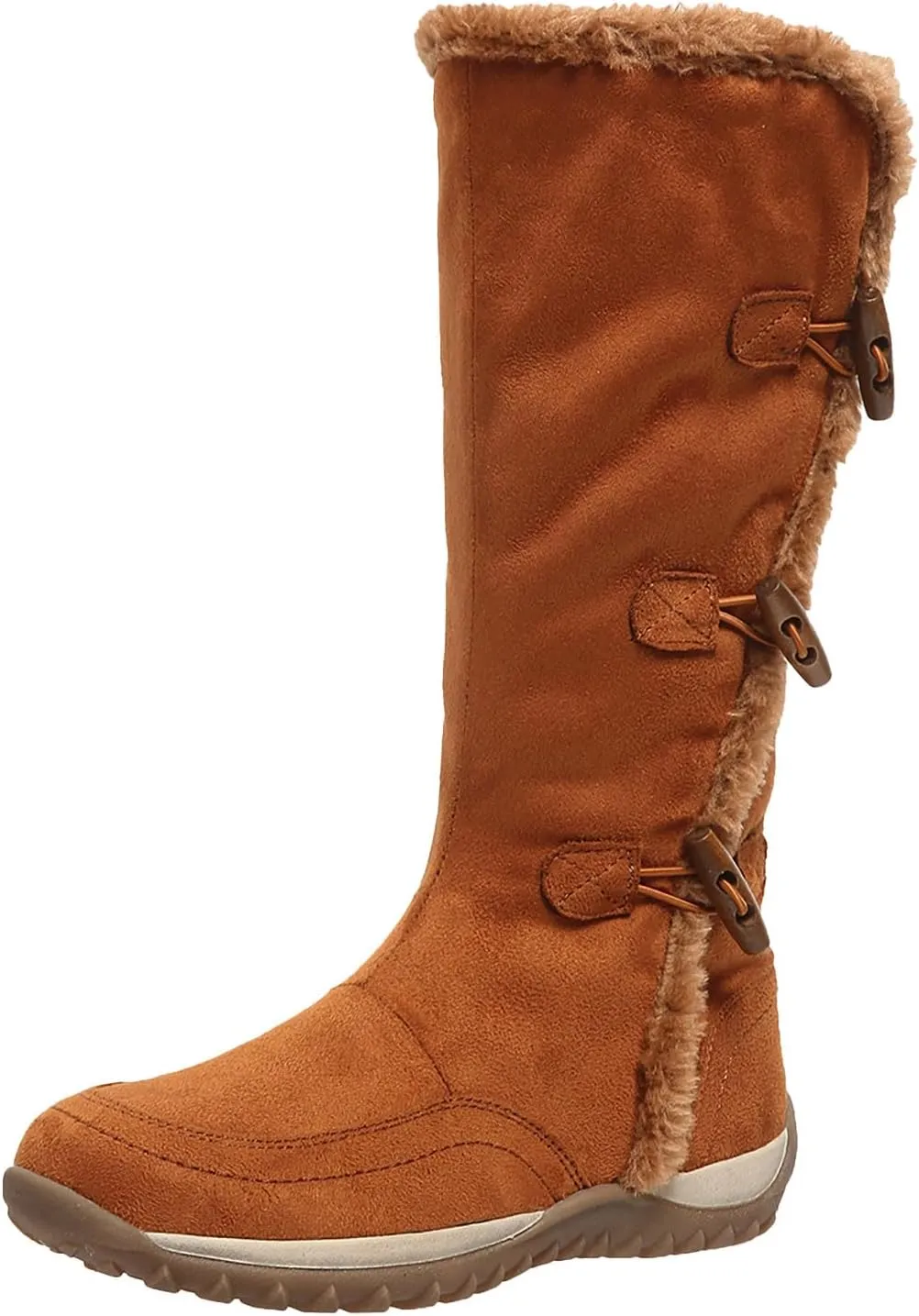 Boots for Women Adjustable Elastic Buckle Fur Lined Mid Calf Snow Boots Lug Sole Warm Insulated Fashion Womens Boots