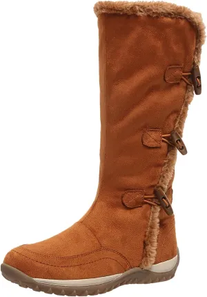 Boots for Women Adjustable Elastic Buckle Fur Lined Mid Calf Snow Boots Lug Sole Warm Insulated Fashion Womens Boots