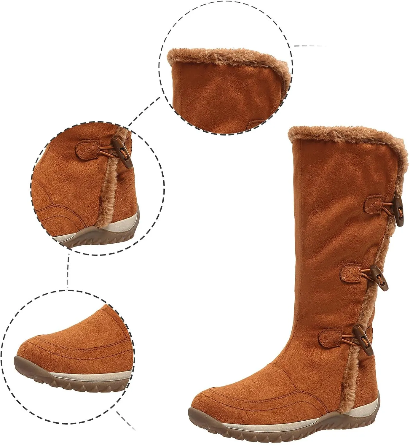 Boots for Women Adjustable Elastic Buckle Fur Lined Mid Calf Snow Boots Lug Sole Warm Insulated Fashion Womens Boots