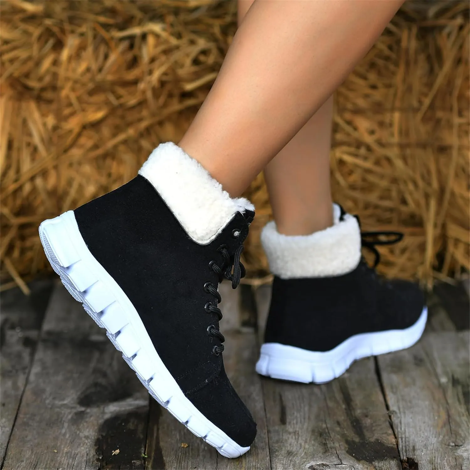 Boots For Women Ankle Booties Winter Snow Boots Fur Lined Warm Slip On Comfortable Outdoor Anti Slip Loafers Shoes