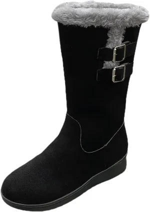 Boots for Women Fur Lined Zipper Buckle Straps Mid Calf Snow Boots Lug Sole Warm Insulated Comfortable Women Boots