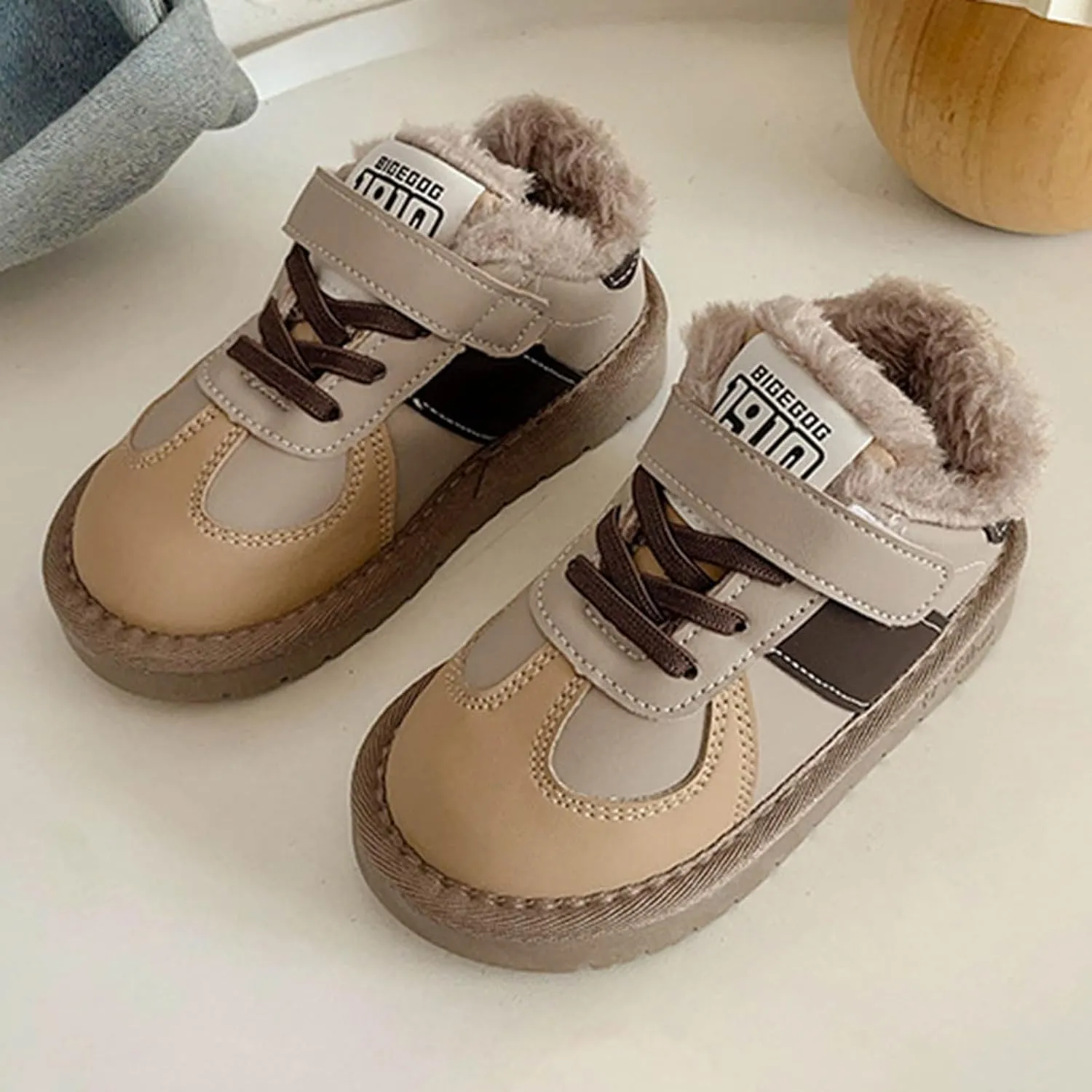 Boy Walking Shoes Non Slip Slip On Sneaker Plush Lined Hiking Boots Lace Up Snow Ankle Boots Platform Boots
