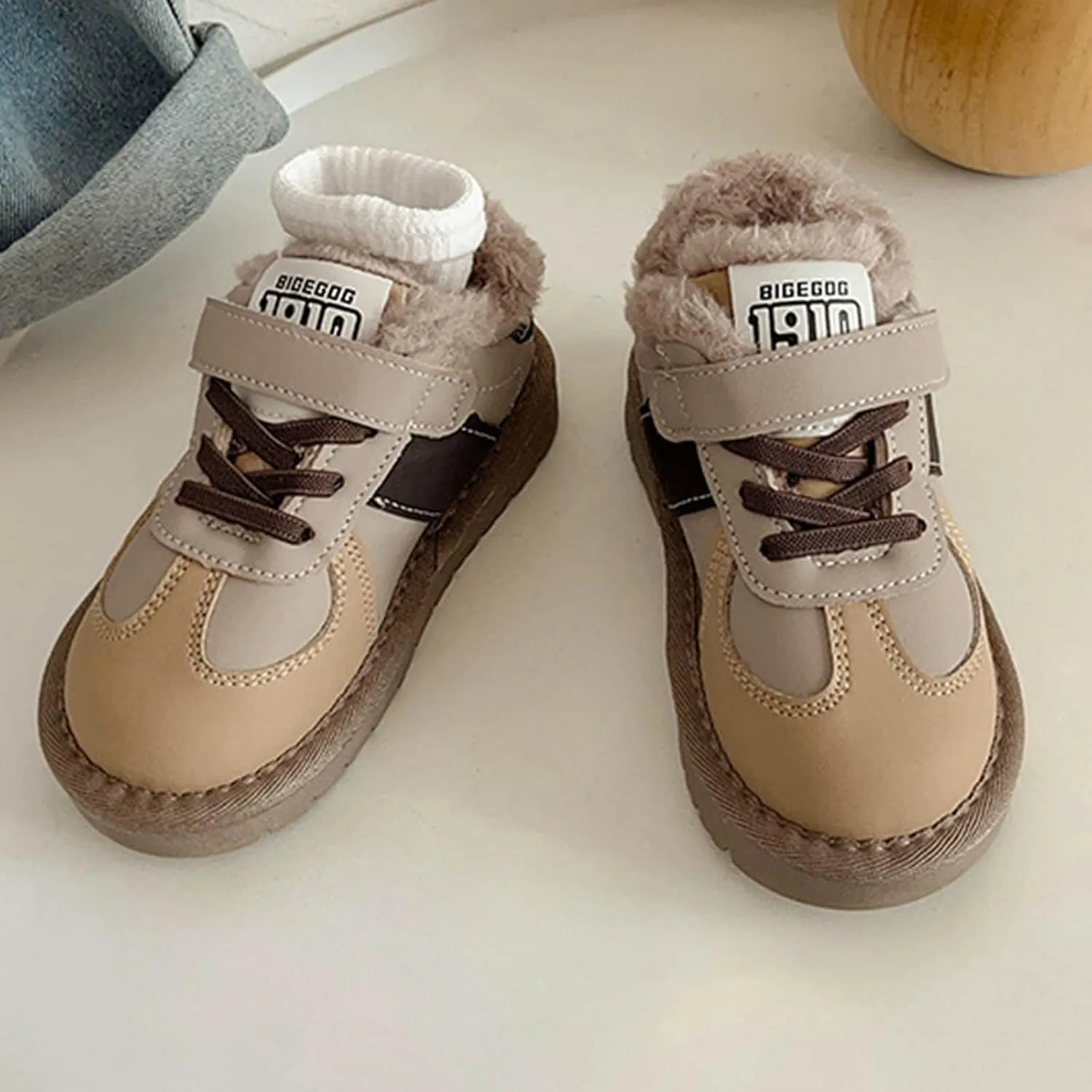 Boy Walking Shoes Non Slip Slip On Sneaker Plush Lined Hiking Boots Lace Up Snow Ankle Boots Platform Boots