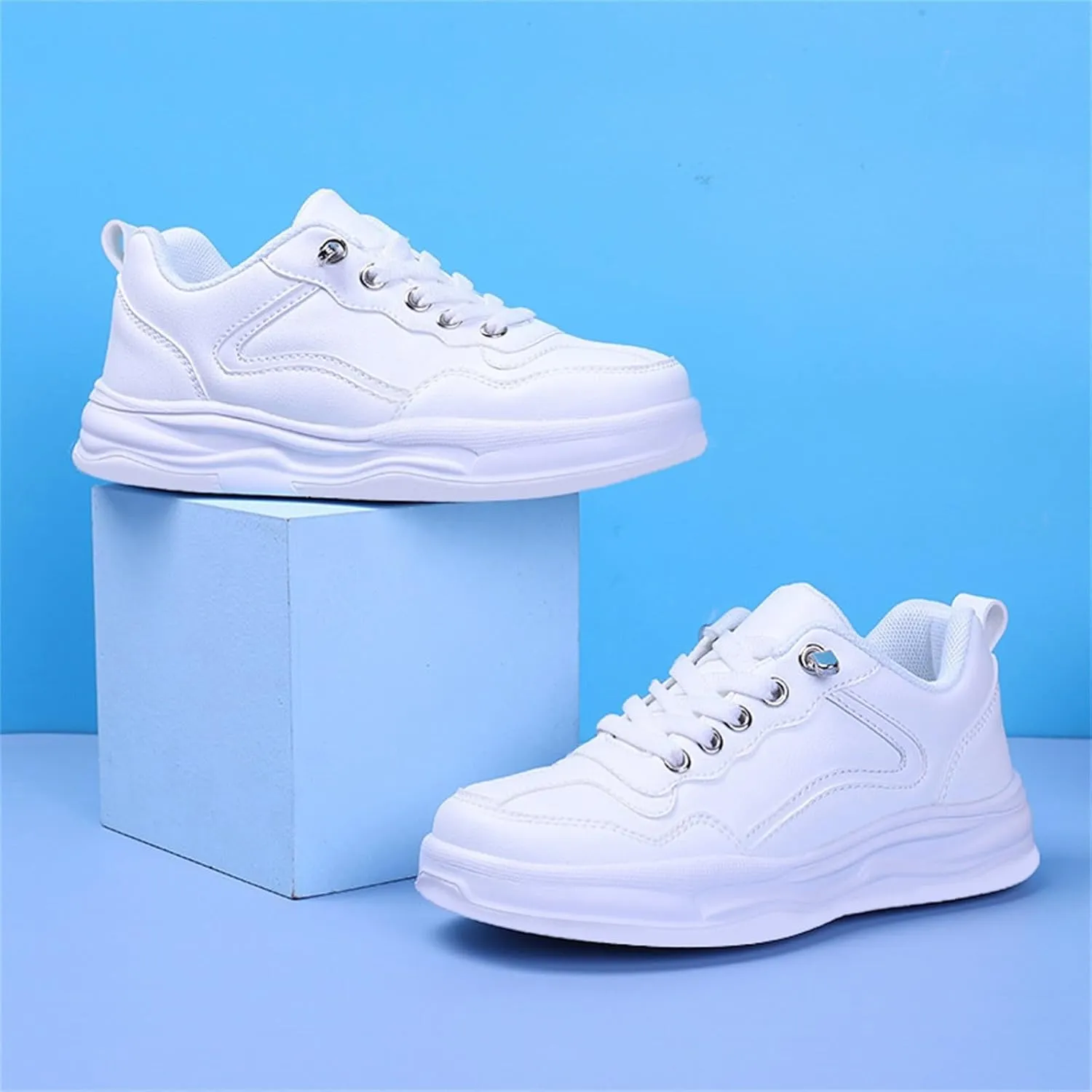 Boys Girls Uniform Low Top Sneakers White Tennis School Walking Shoes Lightweight Toddler Kids Cheerleader Sneakers