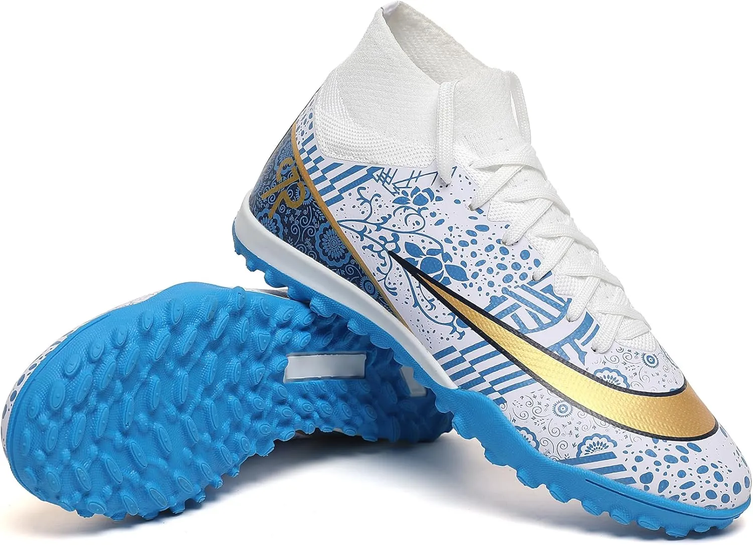 Boys Soccer Shoes Turf Youth Soccer Cleats Kids Spike TF High-Top Football Boots for Outdoor Training Club TF