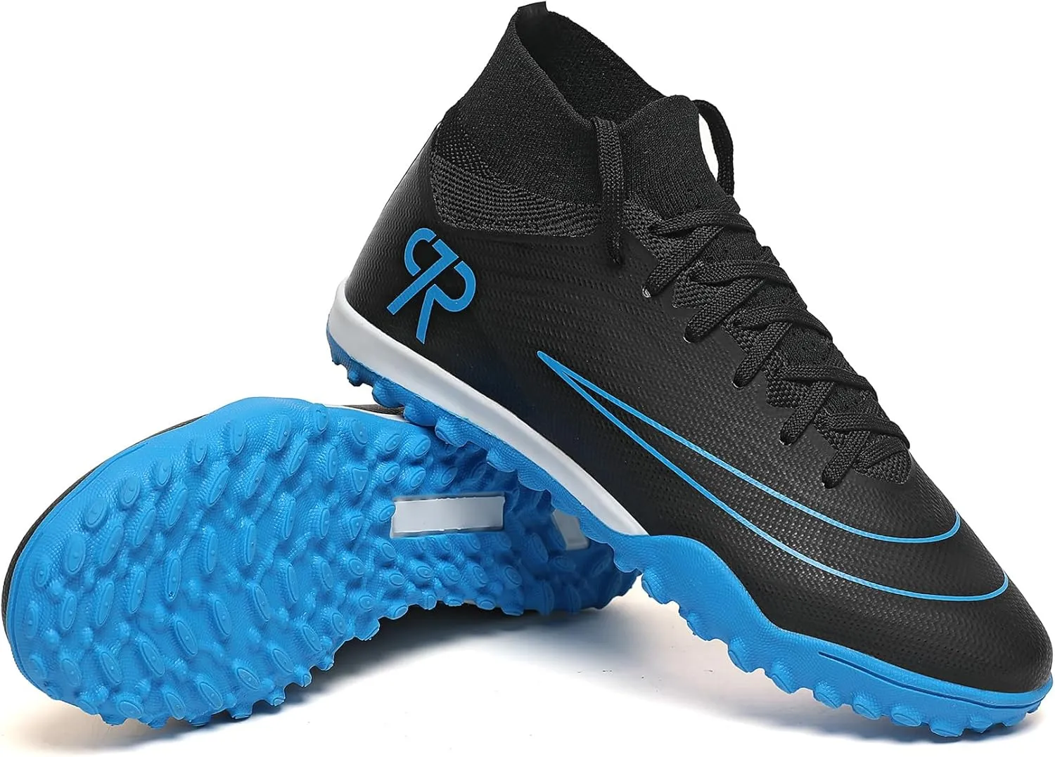 Boys Soccer Shoes Turf Youth Soccer Cleats Kids Spike TF High-Top Football Boots for Outdoor Training Club TF