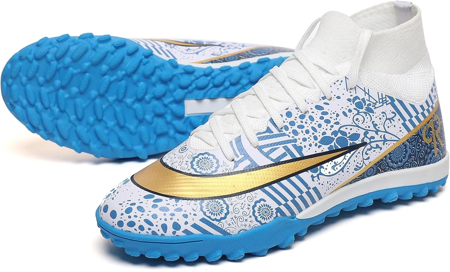 Boys Soccer Shoes Turf Youth Soccer Cleats Kids Spike TF High-Top Football Boots for Outdoor Training Club TF