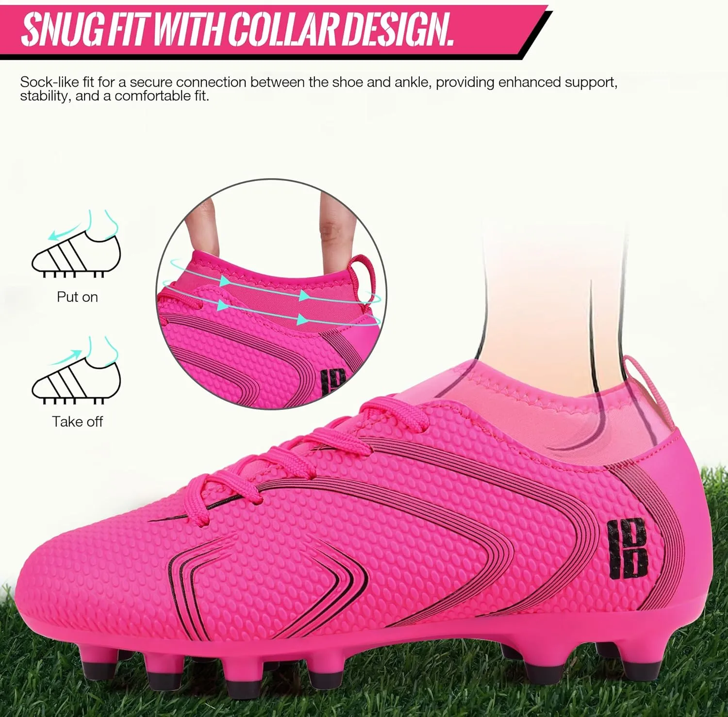 brooman Kids Firm Ground Soccer Cleats Boys Girls Outdoor Football Shoes