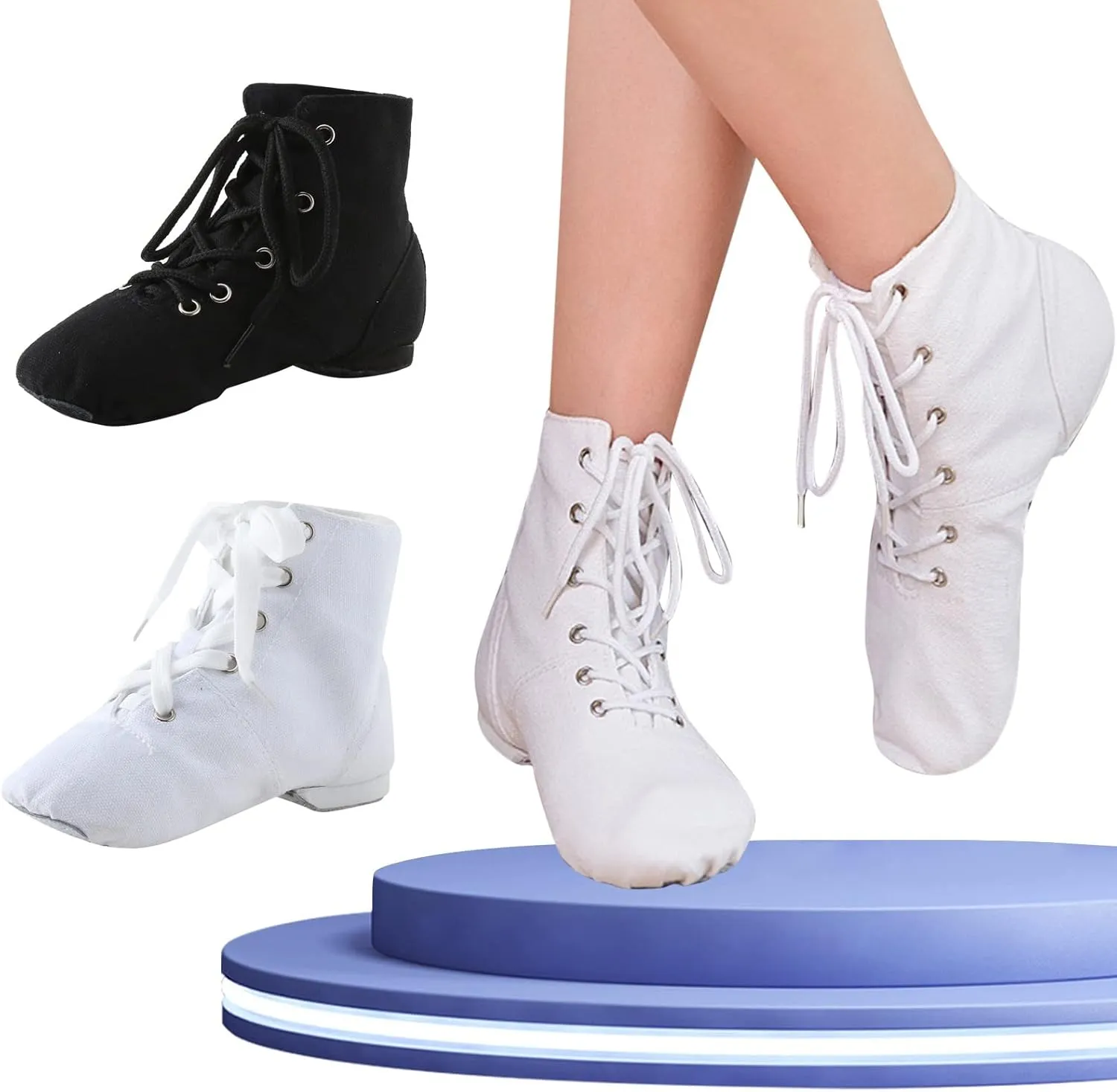 Canvas Lace-up Dance Shoes Flat Practice Jazz Dancing Boots for Girl Boy Split-Sole Dance Ballet Sneakers Shoes