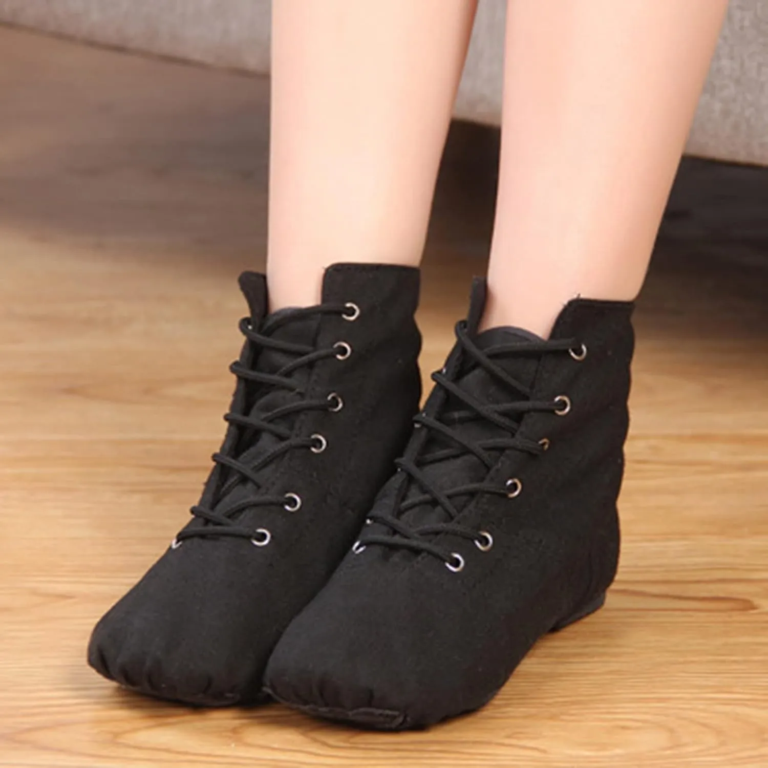Canvas Lace-up Dance Shoes Flat Practice Jazz Dancing Boots for Girl Boy Split-Sole Dance Ballet Sneakers Shoes