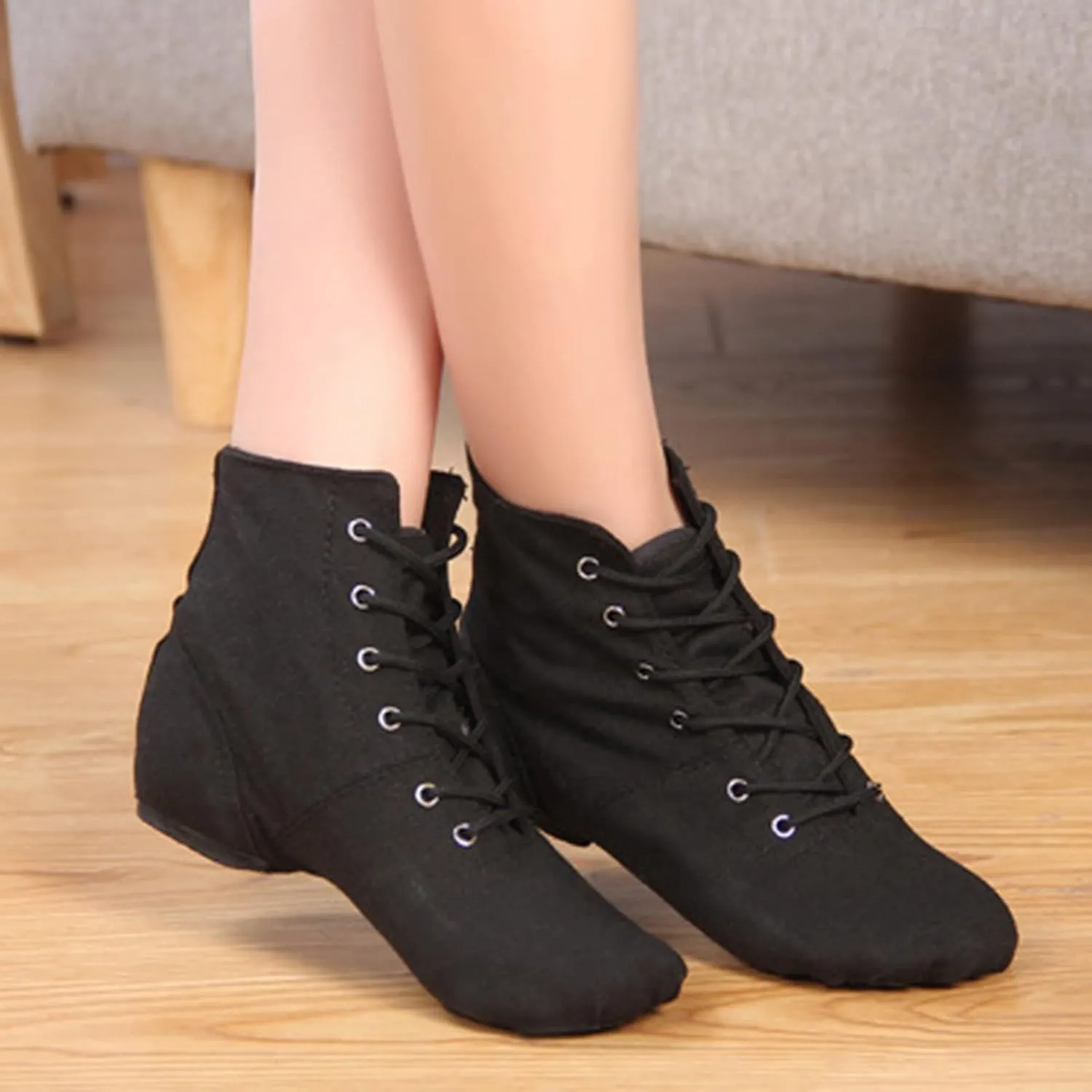 Canvas Lace-up Dance Shoes Flat Practice Jazz Dancing Boots for Girl Boy Split-Sole Dance Ballet Sneakers Shoes