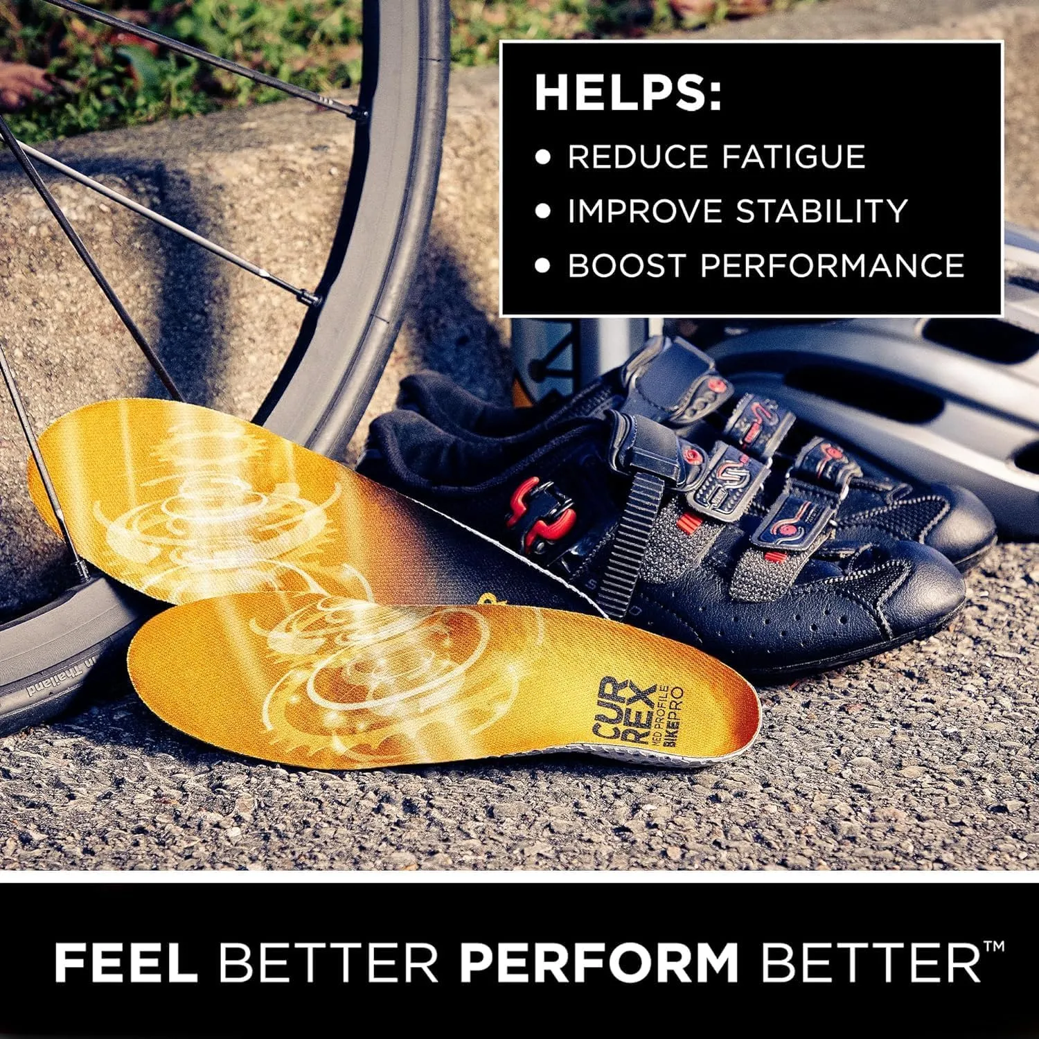 CURREX BikePro Insoles for Cycling, Bicycle & Motorcycle Riding – Arch Support Shoe Inserts w/Metatarsal Pads, Helps Reduce Fatigue   Improve Stability & Fit – for Men & Women – Medium Arch, Large