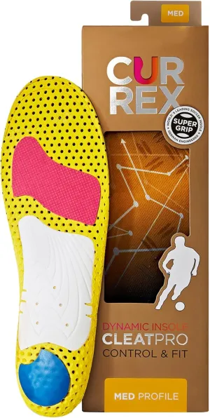 CURREX CLEATPRO - Thin, Arch Support Insoles, Comfort, Cushion and Stability in Cleats, Soccer, Football, Baseball, Softball, Super Grip for Control, Shock Absorbing Inserts, Men and Women