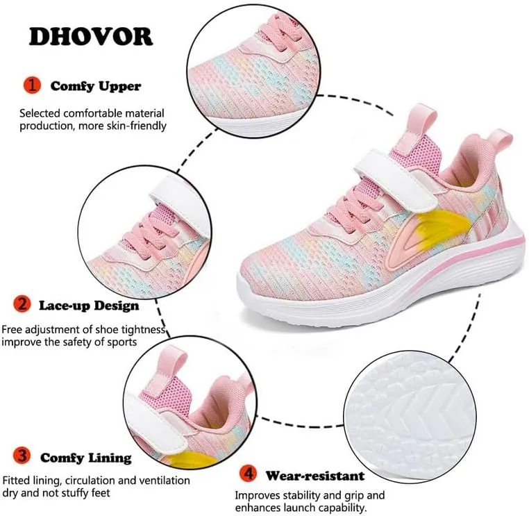 DHOVOR Girls Running Shoes Athletic Fashion Sneakers Lightweight Tennis Walking Basketball Shoes for Girls(Little Kid/Big Kid)