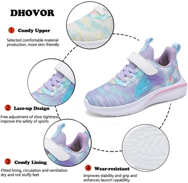 DHOVOR Girls Running Shoes Athletic Fashion Sneakers Lightweight Tennis Walking Basketball Shoes for Girls(Little Kid/Big Kid)