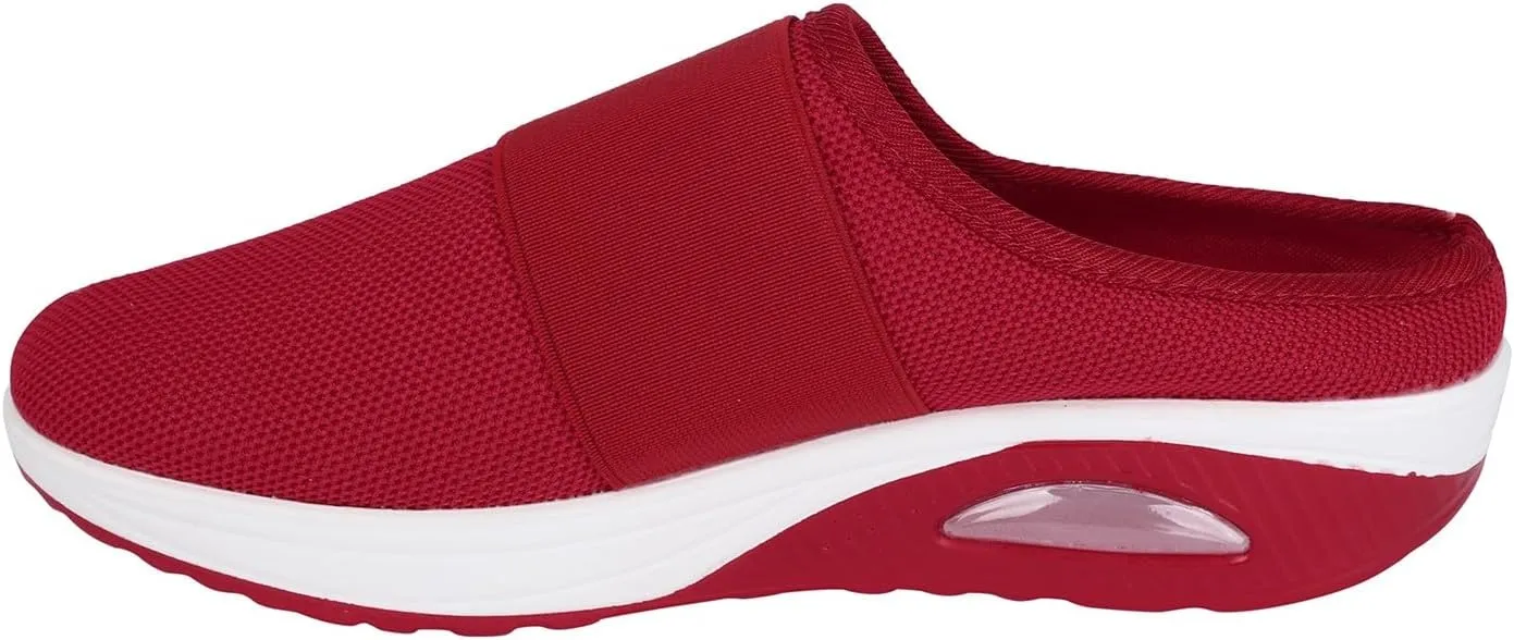 Diabetic Air-Cushion Slip-On Walking Shoes Mules for Women 2025 Casual Mesh Summer Slip-On Breathable Slippers Closed Toe Slides with Arch-Support