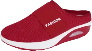Diabetic Air-Cushion Slip-On Walking Shoes Mules for Women 2025 Casual Mesh Summer Slip-On Breathable Slippers Closed Toe Slides with Arch-Support