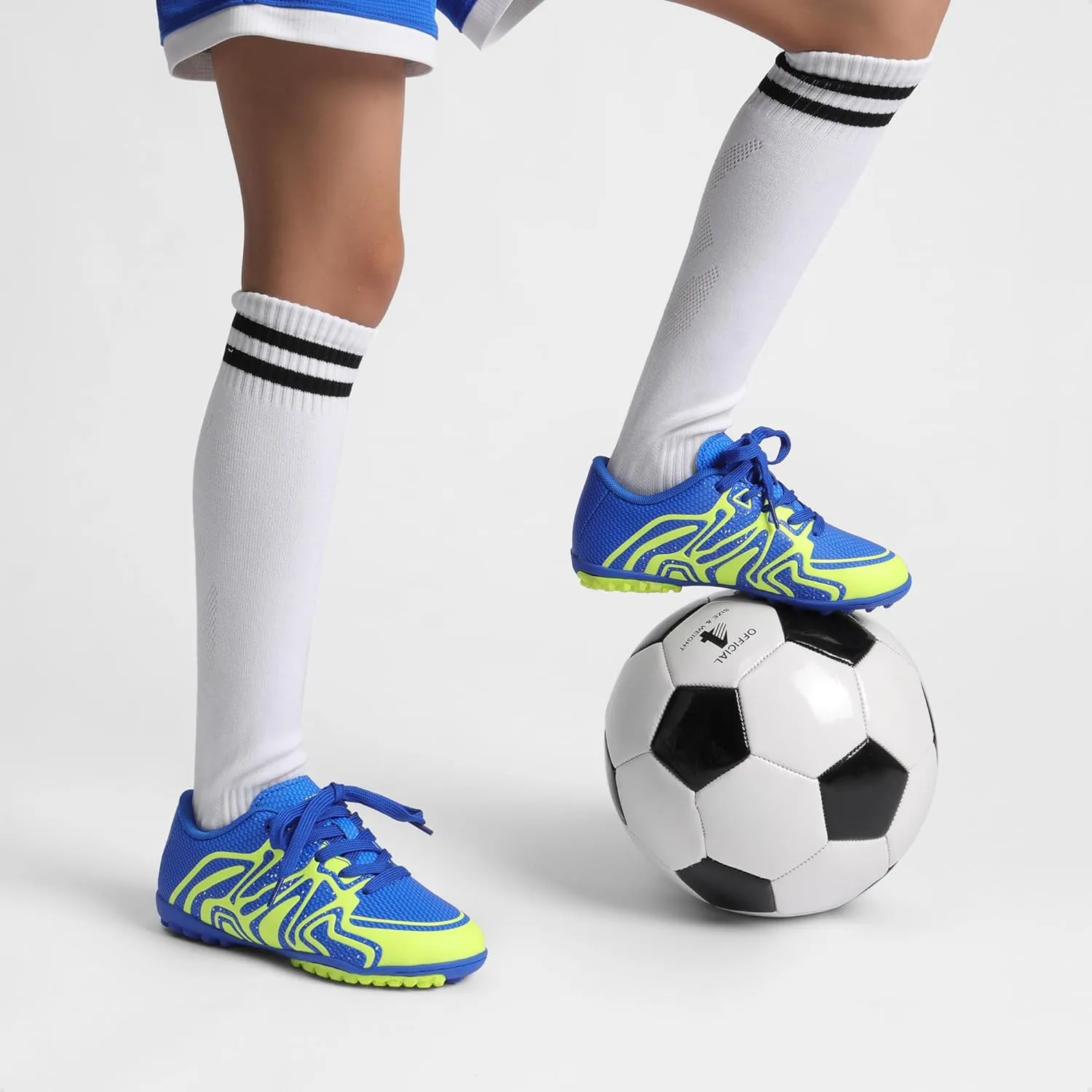 DREAM PAIRS Boys Girls Indoor Turf Soccer Cleats Lace Up Athletic Youth Futsal Football Shoes for Little/Big Kid
