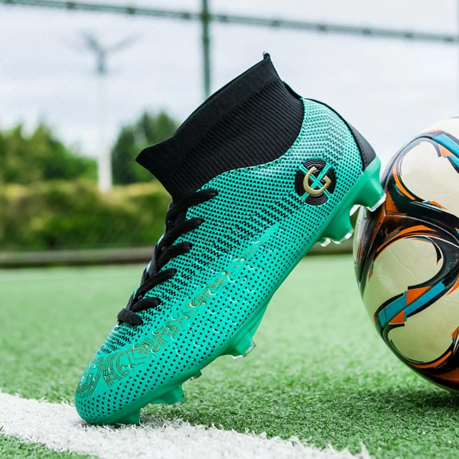 Eliogn Men's Turf Soccer Cleats Youth Athletic Firm Ground High-Top Football Boots