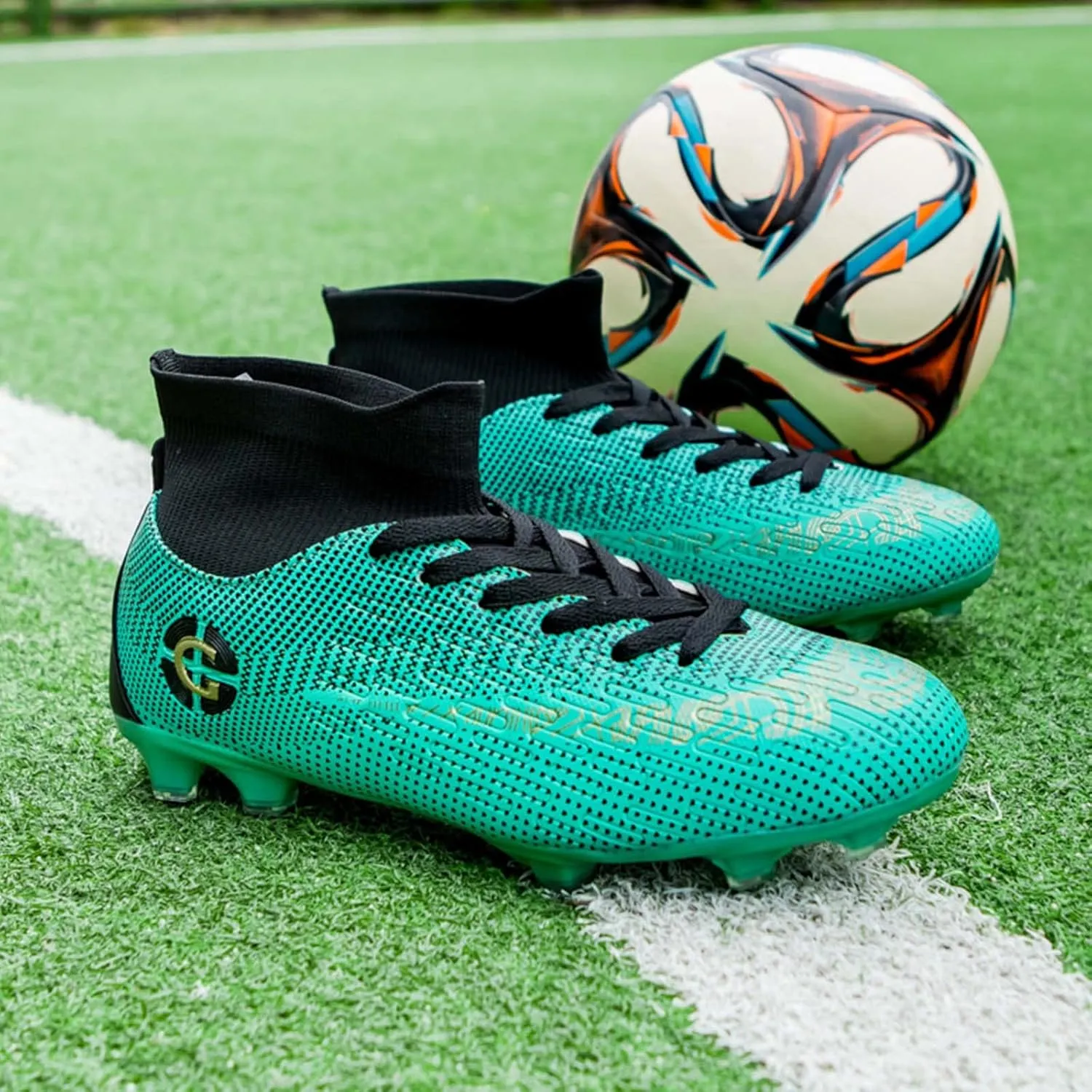 Eliogn Men's Turf Soccer Cleats Youth Athletic Firm Ground High-Top Football Boots
