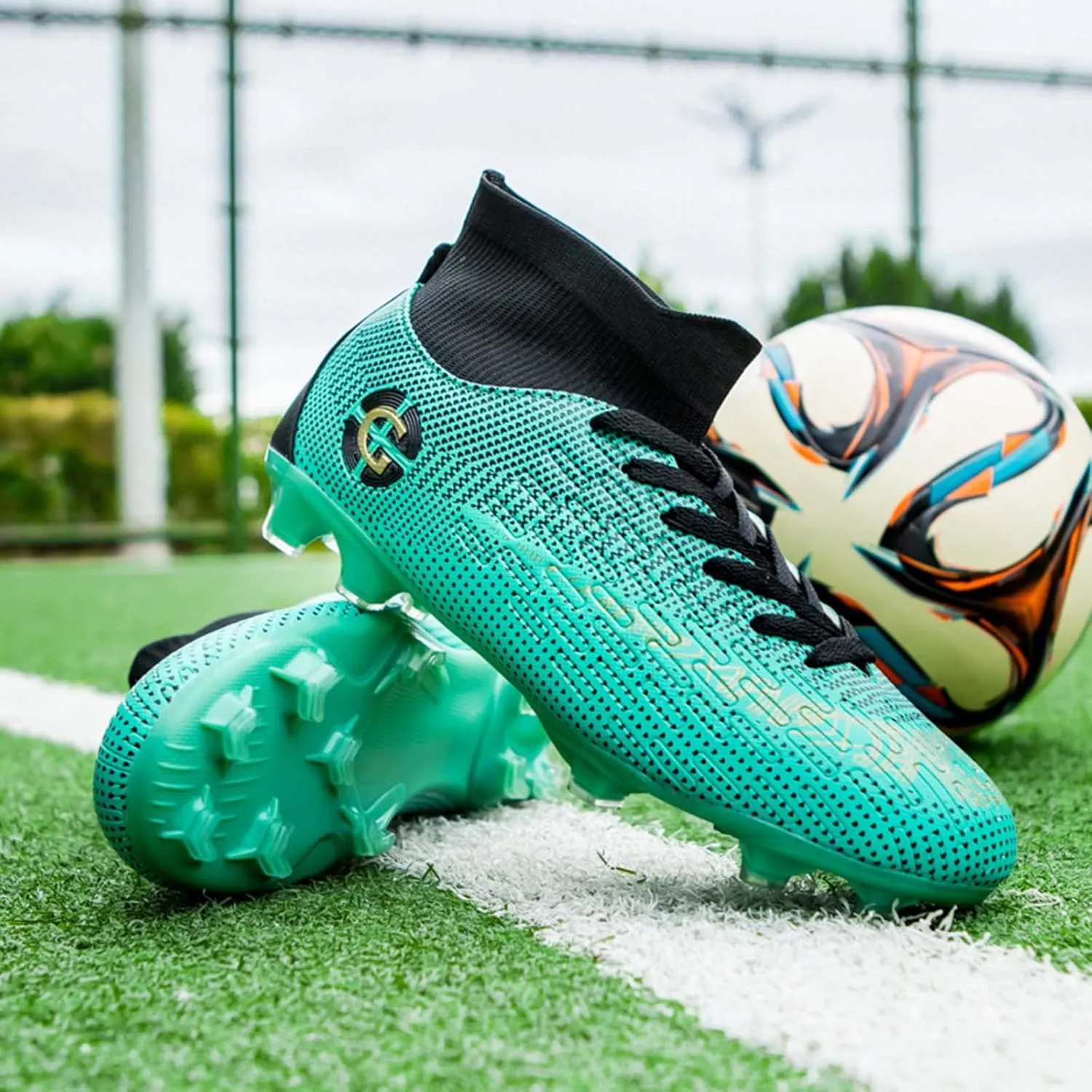 Eliogn Men's Turf Soccer Cleats Youth Athletic Firm Ground High-Top Football Boots
