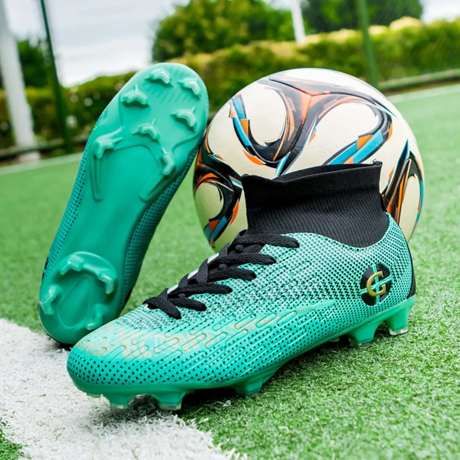 Eliogn Men's Turf Soccer Cleats Youth Athletic Firm Ground High-Top Football Boots