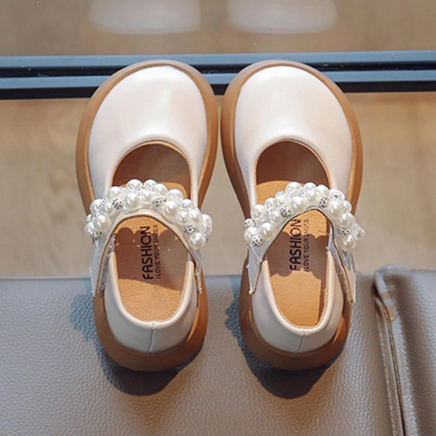 Fashion All Season Children Casual Shoes For Girls Flat Soles Thick Soles Solid Pearl Hook Loop Leather Toddler Boots