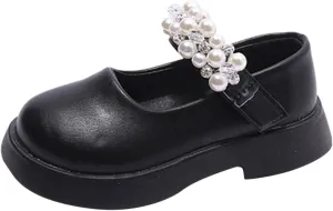 Fashion All Season Children Casual Shoes For Girls Flat Soles Thick Soles Solid Pearl Hook Loop Leather Toddler Boots